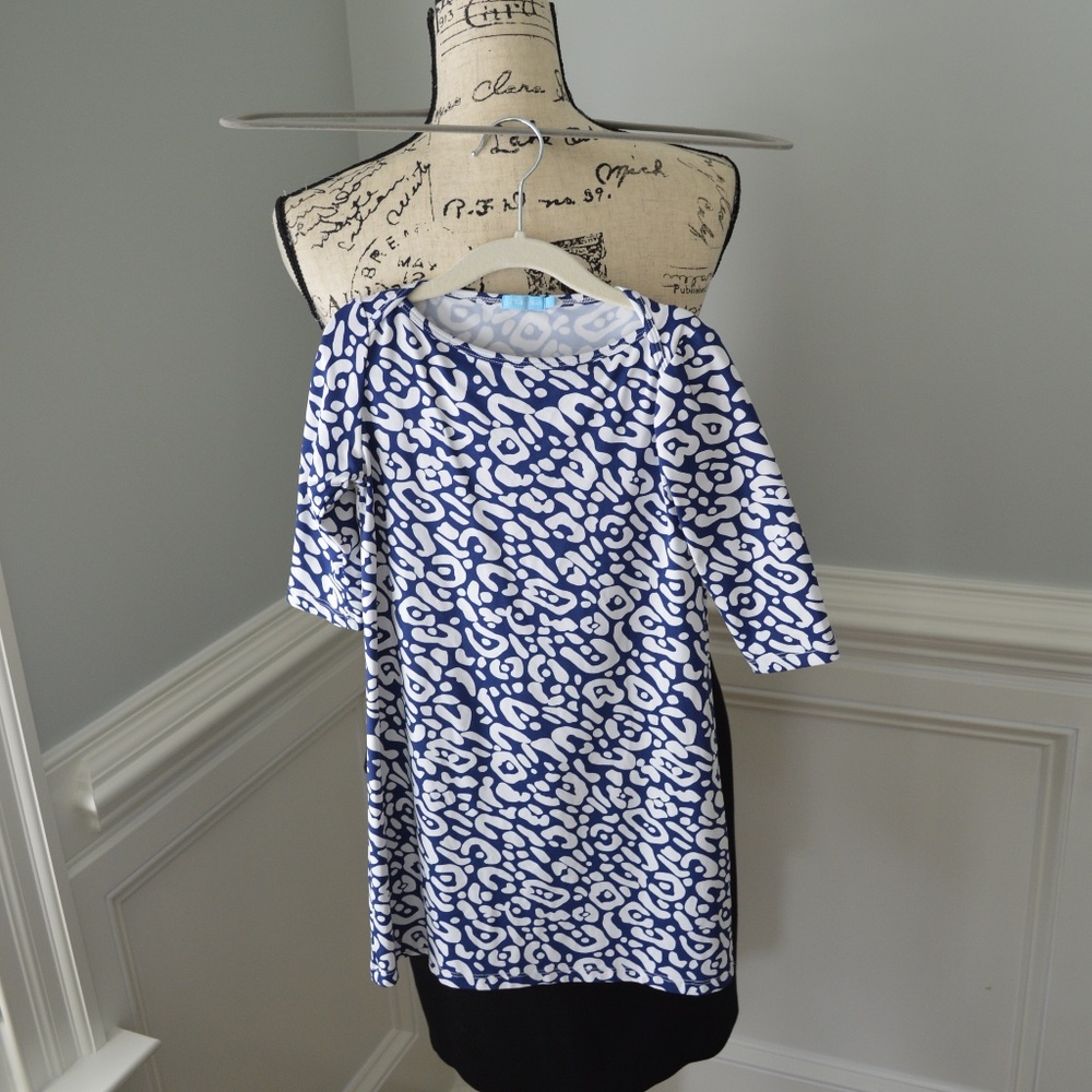 JMcLaughlin Little Girls Navy White Dress 4T VGUC